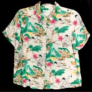 Cynthia Rowley 100% Linen Coastal Buttoned Front Short Sleeves Shirt